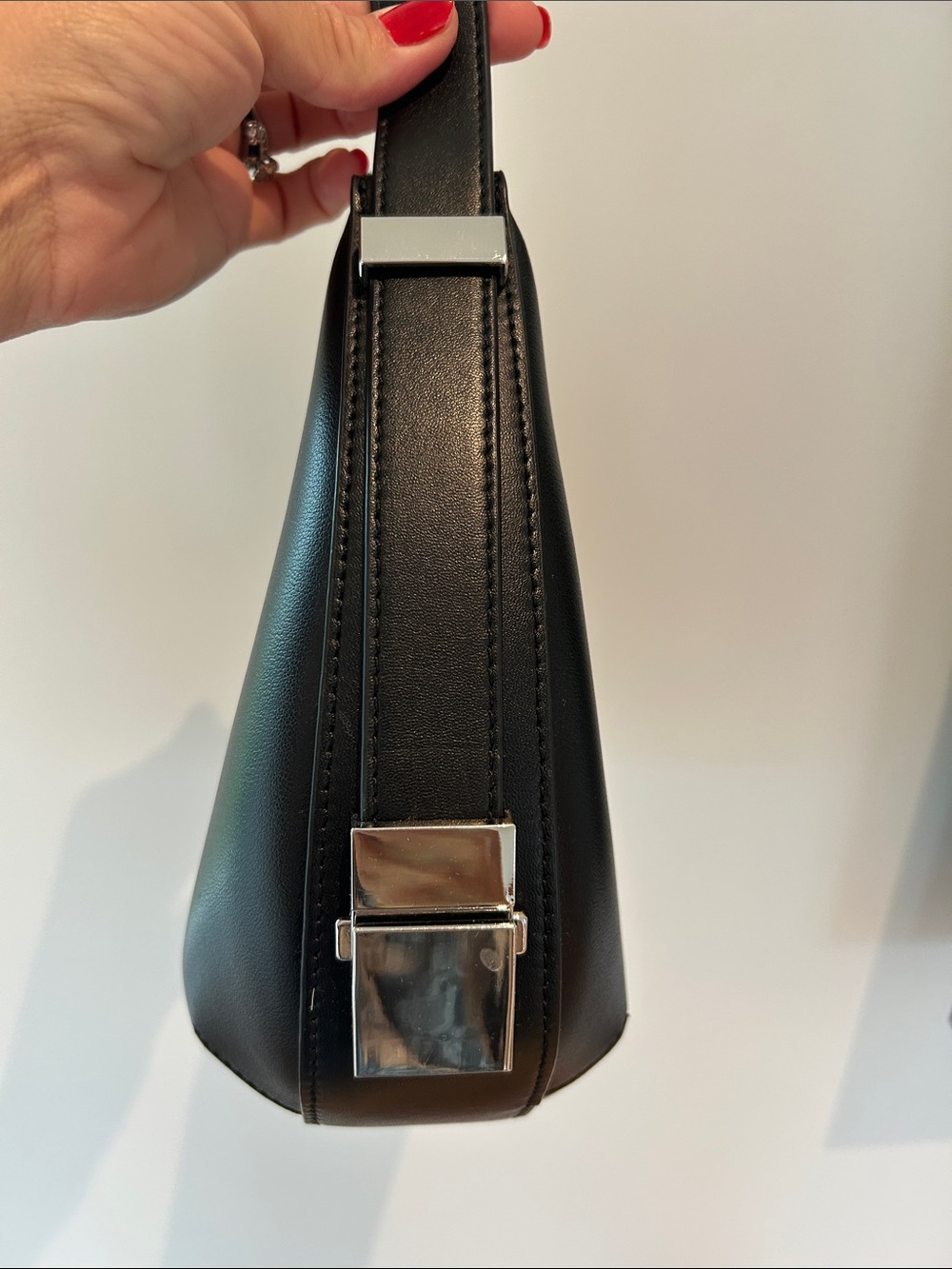 Black Leather Crescent Shoulder Bag - Picture 6 of 6